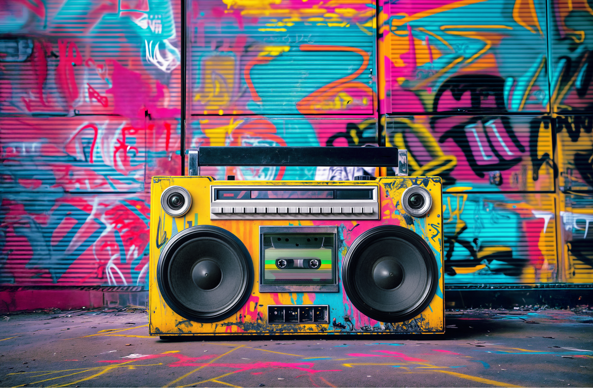 beatbox with heavily graffitied background